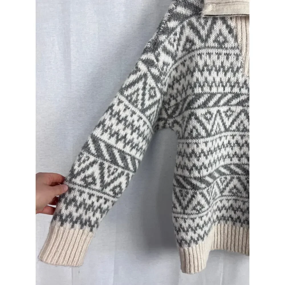 Aerie Sweater Fair Isle Oversized Quarter Zip Pullover Winter Nordic Chunky Cozy - Picture 3 of 6